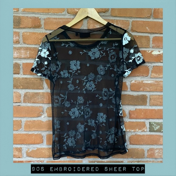 90s Embroidered Sheer Top - Picture 2 of 4
